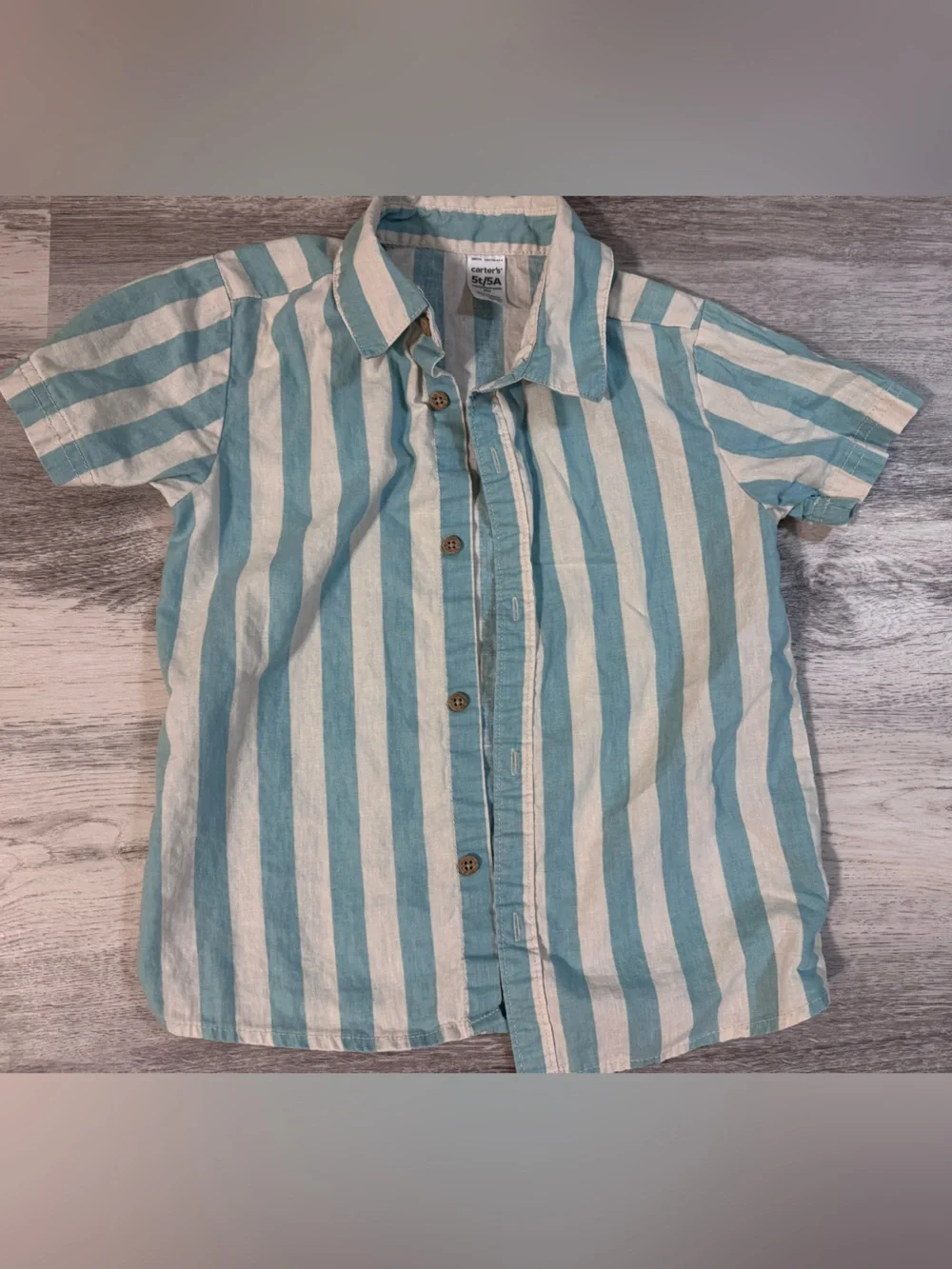 Carter's Short-Sleeve Button-Up Shirt - Teal & White Stripes
